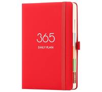 Agenda 2026, A5, día por página, agenda diaria, planifica tu año de enero de 2026 a diciembre de 2026 con pestañas mensuales, diseño lateral colorido, lazo para bolígrafo y bolsillo trasero (rojo)