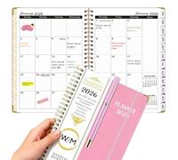 Agenda 2026 A5 rosa con bolígrafo - Planificador anual de enero a diciembre, cuaderno organizador semanal y mensual con frases motivadoras para oficina o estudio