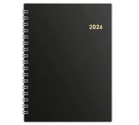 Agenda 2026 - A5 - Tapa dura - Laminado resistente a los arañazos con lámina dorada - Espiral - Resumen del año - Resumen mensual - Vistas semanales - Páginas de cumpleaños (negro)