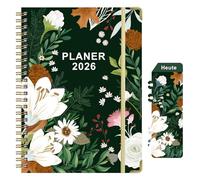 Agenda 2026, agenda 2026, agenda 2026, tapa dura, planificador semanal 2026 de enero de 2026 a diciembre de 2026, A5 con bolsillo, 21,4 cm x 14,6 cm (estampado floral)