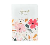 Agenda 2026 Anual Vista día por página con Versículos Bíblicos y Frases célebres Imitación Piel Pura Vida Flores rosas en fantasía