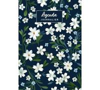 Agenda 2026 Journalier: De Janvier à Décembre Format A5 - 365 jours 1 Page Par Jour - Motif Floral Fleurs Blanches Sur Fond Bleu Foncé
