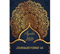 Agenda 2026 Journalier Format A4: Planificateur 2026 Journalier | 365 jours du 01/01/2026 au 31/12/2026 | 1 Page = 1 Jour | Horaire 08h00 à 19h00 | Contacts | A4 (20.96 x 27.94 cm) | 380 Pages