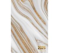 Agenda 2026 Journalier: Planificateur professionnel de 365 Jours et 12 Mois | 1 Page par Jour avec Heure, de Janvier à Décembre | Marbre blanc Doré