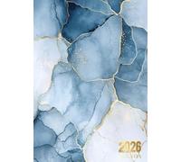 Agenda 2026 Journalier: Planificateur professionnel de 365 Jours et 12 Mois | 1 Page par Jour avec Heure, de Janvier à Décembre | Couverture marbrée ... de bleu foncé, gris clair avec Veine Dorée