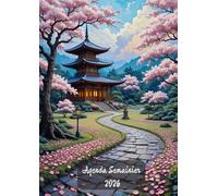 Agenda 2026 Semainier Format A4: 1 semaine sur 2 pages avec heures | 12 mois de 01 janvier 2026 à 31 décembre 2026 | Style jardin japonais.