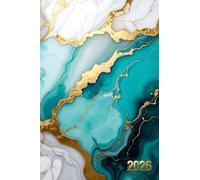 Agenda 2026 semainier: Planificateur Hebdomadaire - Format de Poche A6 | 12 Mois De Janvier À Décembre | Français | Couverture Marbré élégant Bleu Sarcelle , Blanc et Or