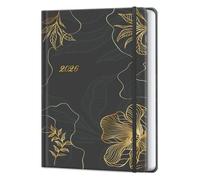 Agenda 2026 Semana Vista - Agenda Anual 2026 (de Enero a Diciembre) con Elegante Cubierta, Punto de Lectura de Tela y Cinta Elástica de Cierre - Dorado Sobre Negro