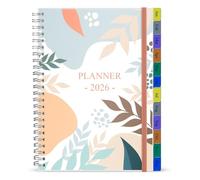 Agenda 2026, semanal y mensual, de enero de 2026 a diciembre de 2026, 6.25 x 8.25 pulgadas, 12 pestañas mensuales, 14 páginas de notas, bolsillo interior, cubierta flexible con encuadernación de doble