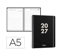 Agenda 2027 espiral A5 día página negra liderpapel basic bilingue
