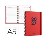 Agenda 2027 espiral A5 día página rojo liderpapel basic bilingue