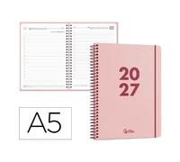 Agenda 2027 espiral A5 día página rosa liderpapel basic bilingue