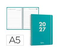 Agenda 2027 espiral A5 día página turquesa liderpapel basic bilingue