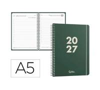 Agenda 2027 espiral A5 día página verde liderpapel basic bilingue