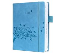 Agenda 2027 Día por Página A5, Planificador Diario con Tapa Dura de Cuero PU, Vistas Mensual y Anual, Portabolígrafos, Bolsillo Trasero, Cierre Elástico, Enero a Diciembre 2027