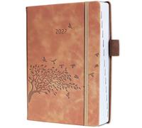 Agenda 2027 Dia por Pagina Tamaño A5, Planificador con Vista Mensual y Anual, Página de Notas, Contactos, Bolsillo Trasero, Portabolígrafos, Tapa Dura de Cuero PU, Elástico Diario, Enero a Diciembre