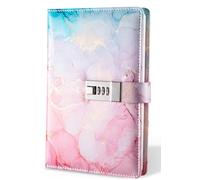 Agenda A5 con cerradura, organizador de diario con cerradura combinada, para hombres y mujeres, uso en oficina, 8.6 x 5.9 pulgadas, patrón de mármol colorido, rosa