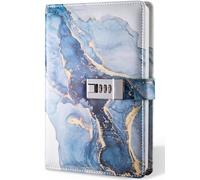 Agenda A5 con cerradura, organizador de diario con cerradura combinada, para hombres y mujeres, uso en oficina, 8.6 x 5.9 pulgadas, patrón de mármol colorido, azul