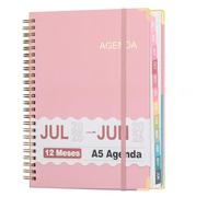 Agenda A5 Semanal y Mensual 2025(Jul)-2026(Jun), Libro de Planificación de 12 Meses, Calendario Diario con Pestañas para Escuela, Universidad, Profesores y Estudiantes (Rosa)