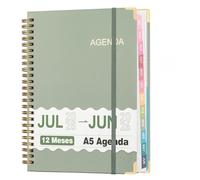 Agenda A5 Semanal y Mensual 2025(Jul)-2026(Jun), Libro de Planificación de 12 Meses, Calendario Diario con Pestañas para Escuela, Universidad, Profesores y Estudiantes (Verde)