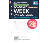 Agenda académica 2025-2026 tamaño A5 semanal en dos páginas con organizador de citas, recambio compatible con Filofax A5 | Inglés | Vacaciones del Reino Unido | 148 x 210 mm (citas académicas 25/26)