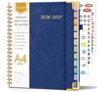 Agenda académica 2026-2027, agenda semanal y mensual de cuero con tapa dura de julio de 2026 a junio de 2027, agenda diaria A4 de 21,6 x 27,9 cm con pestañas, organizador escolar universitario para