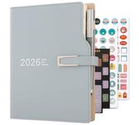 Agenda académica 2026 A5 día por página, organizador de horarios con calcomanías de calendario, agenda con soporte para bolígrafo y bolígrafo, papel grueso, 14 x 21,5 cm (azul)