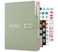 Agenda académica 2026 A5 día por página, organizador de horarios con calcomanías de calendario, agenda con soporte para bolígrafo y bolígrafo, papel grueso, 14 x 21,5 cm (verde)