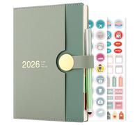 Agenda académica 2026, A5, página por día, de enero de 2026 a diciembre de 2026, agenda diaria de 12 meses, agenda de tapa dura con bolígrafo (verde)