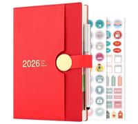 Agenda académica 2026, tamaño A5, una página por día, de enero de 2026 a diciembre de 2026, agenda diaria de 12 meses, tapa dura, con bolígrafo, color rojo