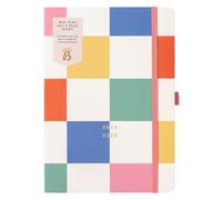 Busy B A5 Day- A-Page Diary - Mid-Year Academic Planner - Aug '25 - Aug '26 - Multicoloured Journal Cover - Diary with Day a Page Planner, Pen Loop, Notes, Timetables Year Planner & Elastic Closure