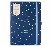 Busy B A5 Day- A-Page Diary - Mid-Year Academic Planner - Aug '25 - Aug '26 - Navy Spot Journal Cover - Diary with Day a Page Planner, Pen Loop, Notes, Timetables Year Planner & Elastic Closure