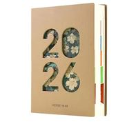 Agenda anual 2026 de piel sintética, calendario mensual de 8.2 x 5.5 x 1 pulgadas, diseño con pestañas, agenda organizada de 365 días para el hogar, oficina, escuela, universidad, viajes