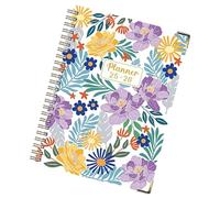 Agenda Anual,Cuaderno Escolar | Julio 2025 a Junio 2026 Estético A5 Espiral con Diseño Floral Papel Grueso Cuadrícula Inglés Para Diario, Estudiar, Notas de Campo, Bocetos, Investigación y