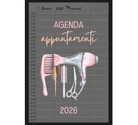 Agenda appuntamenti 2026 : Parrucchieri 2026 giornaliera 4 Colonne | Un giorno per pagina | 12 mesi italiano da gennaio a dicembre 2026 Intervalli di 30 minuti A4.
