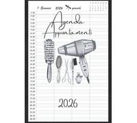 Agenda appuntamenti 2026: Parrucchieri 2026 giornaliera | Un giorno per pagina, 4 Colonne | 12 mesi italiano da gennaio a dicembre 2026 Intervalli di 30 minuti A4.
