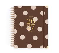 Agenda Charuca 26-27 Académica VISTA DIARIA - Tapa Dura con Detalles Dorados, Tamaño GRANDE - Incluye BOLSA de Tela PROTECTORA y Marcapáginas - Hecho en España. (CHOCOLATE LOVE)