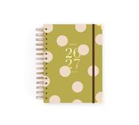 Agenda Charuca 26-27 Académica VISTA DIARIA - Tapa Dura con Detalles Dorados, Tamaño MEDIANA - Incluye BOLSA de Tela PROTECTORA y Marcapáginas - Hecho en España. (PISTACHO DREAMS)