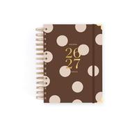 Agenda Charuca 26-27 Académica VISTA DIARIA - Tapa Dura con Detalles Dorados, Tamaño MEDIANA - Incluye BOLSA de Tela PROTECTORA y Marcapáginas - Hecho en España. (CHOCOLATE LOVE)