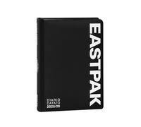 Agenda compatible con agenda escolar Eastpak 2025-2026, color negro, 13 meses para escuela secundaria y superior, con tapa acolchada, tamaño 12 x 16,5 cm + llavero silbato y bolígrafo multicolor
