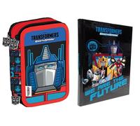 Agenda compatible con diario Transformers Earthspark 2025-2026 F.to Standard 20 x 15 cm + Estuche escolar de 3 pisos completo de papelería + llavero silbato y bolígrafo de color