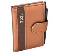 Agenda de bolsillo 2026 A7 con bolígrafo y soporte en aspecto de cuero fino, planificador de citas 2026 con bolígrafo Timer incl. Calendario anual y vista previa semanal (Oro)