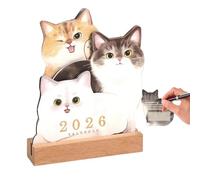 Agenda De Escritorio | Planificador Mensual Tema de Mascotas | Bloque Planificador Escolar con Base de Madera Diseño Perro Gato para Organización Diaria Oficina Hogar