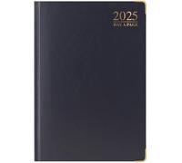 Agenda de lujo para 2025, tamaño A4, día por página, con tapa dura acolchada, bordes dorados, con páginas completas, incluidos fines de semana (negro)