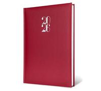 Agenda diaria 2026 A5 15 x 21 cm - 1 día por página (sábado y domingo juntos) - 320 páginas - Tapa dura similpiel - Encuadernación cosida - Multilingüe - TEKSHOPPING (ROJA)