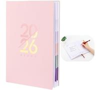 Agenda diaria 2026, libro de horarios de tapa dura rosa A5, cuaderno de gestión del tiempo de 8.3 x 5.7 pulgadas, 324 páginas, pestañas mensuales, calendario, marcapáginas de cinta para planificación