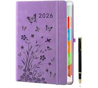 Agenda diaria 2026, tamaño A5, 1 día por página, agenda diaria, agenda de libros, planificador anual de enero a diciembre, con pestañas mensuales coloridas, lavanda, bolígrafo incluido.