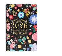 Agenda diaria con calendario for PC 2026, diseño de flores, for adultos, en inglés, autodisciplina y gestión del tiempo, una página al día(Black)