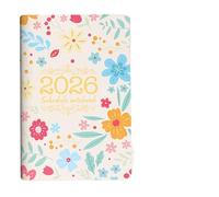 Agenda diaria con calendario for PC 2026, diseño de flores, for adultos, en inglés, autodisciplina y gestión del tiempo, una página al día(White)