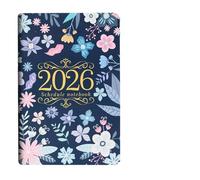 Agenda diaria con calendario for PC 2026, diseño de flores, for adultos, en inglés, autodisciplina y gestión del tiempo, una página al día(Blue)